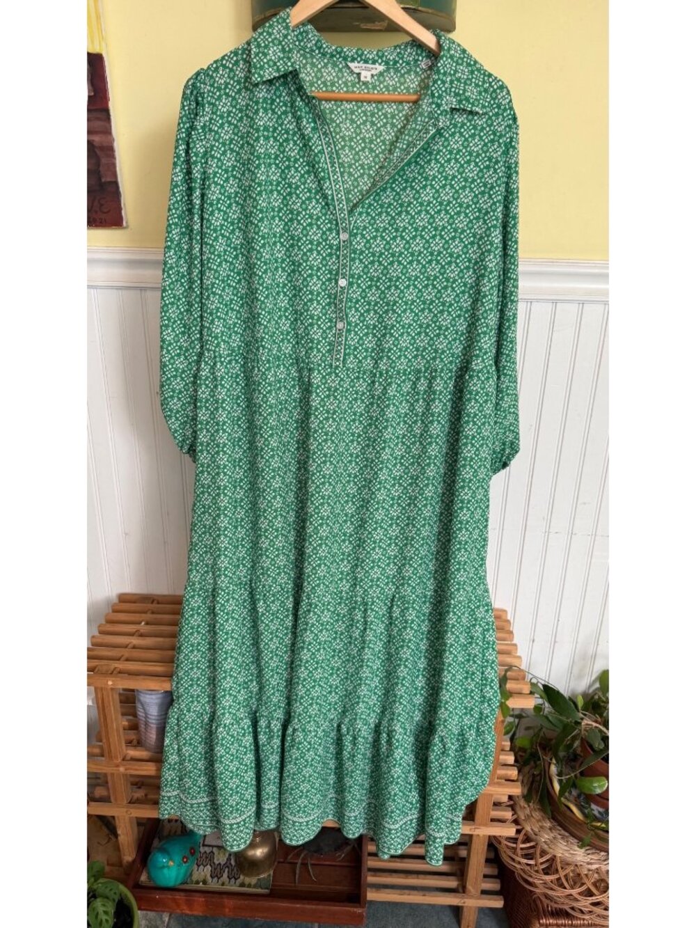 Max Studio London Green Floral Tiered Dress 1X 100% Polyester